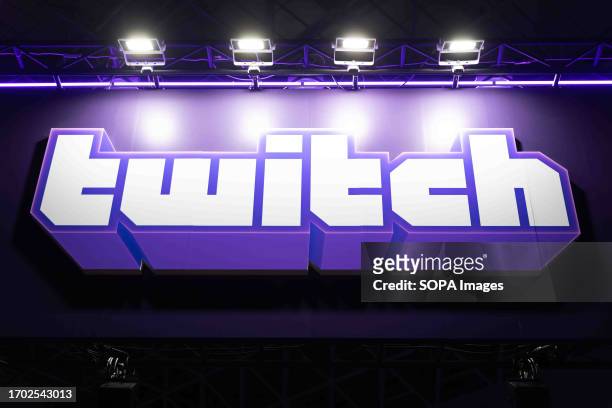Online streaming Platform Twitch branding seen at the Tokyo Game Show 2023.