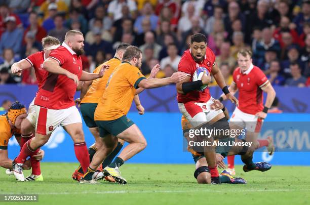 Taulupe Faletau of Wales during the Rugby World Cup France 2023 match between Wales and Australia at Parc Olympique on September 24, 2023 in Lyon,...