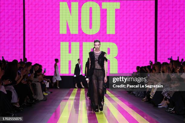 Creative director of Christian Dior, Maria Grazia Chiuri walks the runway during the Christian Dior Womenswear Spring/Summer 2024 show as part of...