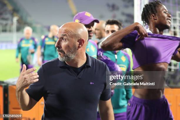 Head coach Vincenzo Italiano manager of ACF Fiorentina celebrates the victory after during the Serie A TIM match between ACF Fiorentina and Cagliari...
