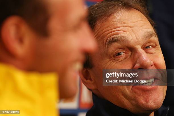 Socceroos coach Holger Osieck reacts during an Australian Socceroos press conference at Etihad Stadium on June 10, 2013 in Melbourne, Australia.