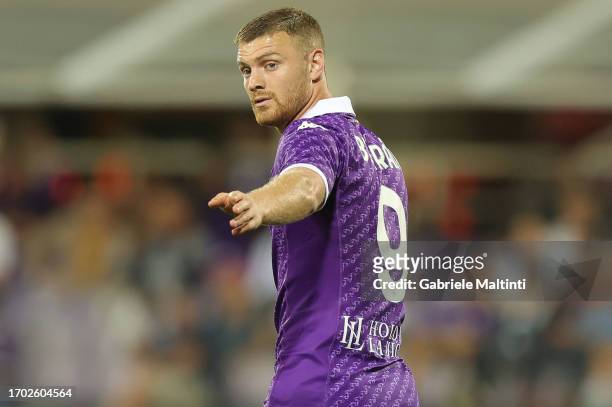 Lucas Beltrán of ACF Fiorentina in action during the Serie A TIM match between ACF Fiorentina and Cagliari Calcio at Stadio Artemio Franchi on...