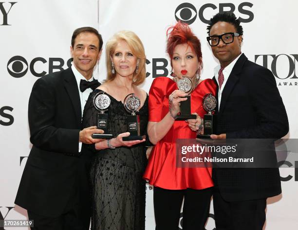 Tony winners' producer Hal Luftig, producer Daryl Roth, composer Cyndi Lauper and actor Billy Porter from the best new musical 'Kinky Boots' attend...