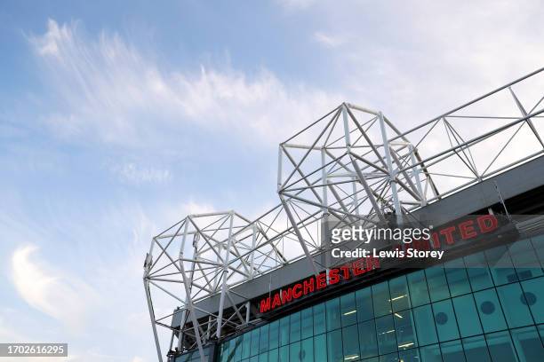 General view outside the stadium prior to the Carabao Cup Third Round match between Manchester United and Crystal Palace at Old Trafford on September...