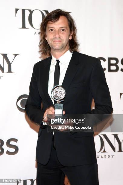 Set designer Rob Howell, winner of Best Scenic Design of a Musical for 'Matilda the Musical' poses in the press room at The 67th Annual Tony Awards...