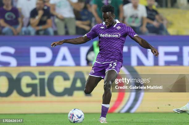 Michael Kayode of ACF Fiorentina in action during the Serie A TIM match between ACF Fiorentina and Cagliari Calcio at Stadio Artemio Franchi on...