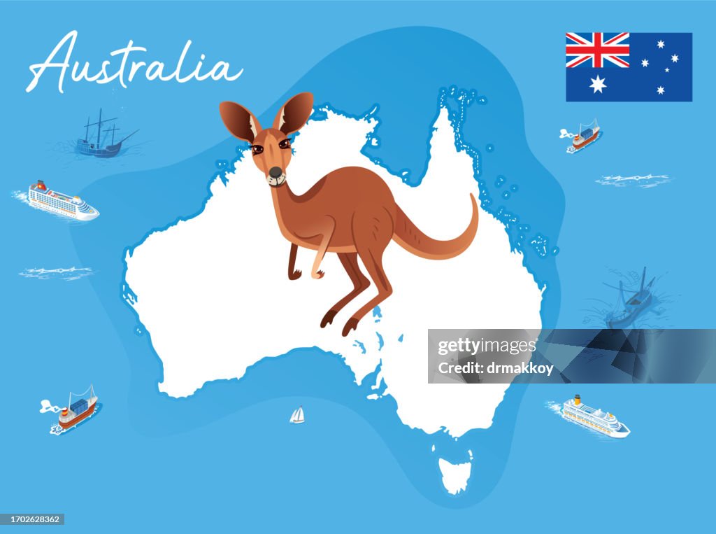 Australia Map and Kangaroo