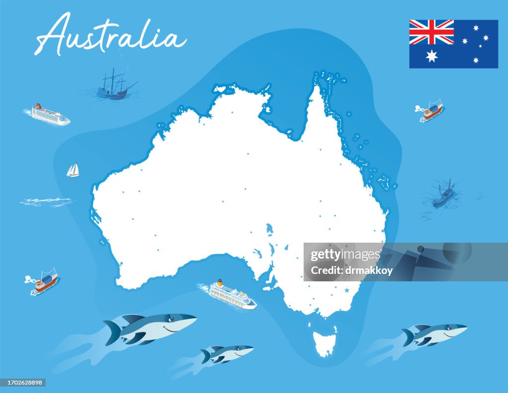 Australia Map and Sharks