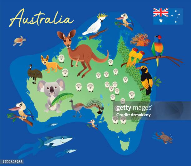 australia animals map - uluru rock stock illustrations
