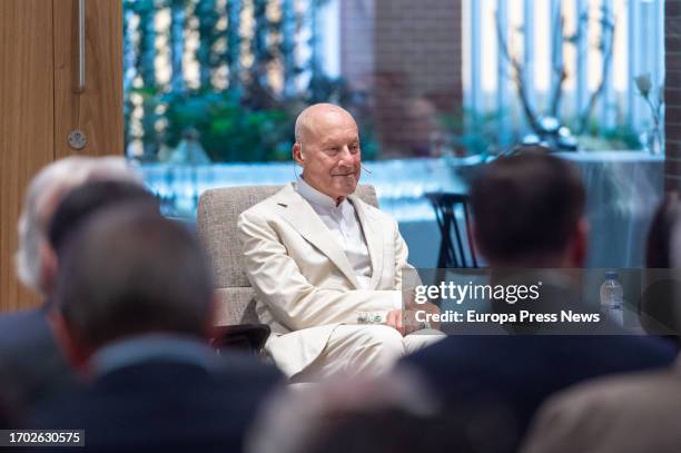Architect Norman Foster during the presentation of the Norman Foster Institute project at Arquia's headquarters on September 26 in Madrid, Spain. The...