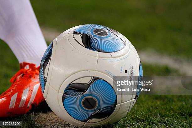 Detail of the ball and bootshoes during a match between Argentina and Colombia as part of the 13th round of the South American Qualifiers for the...