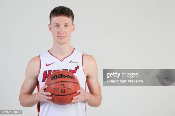 Drew Peterson of the Miami Heat poses for a photo during media day at Kaseya Center on October 2, 2023 in Miami, Florida. NOTE TO USER: User...