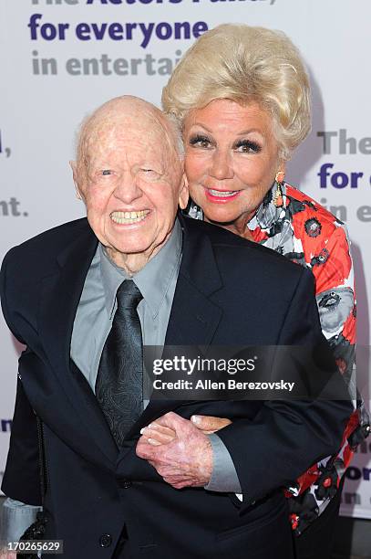 Mickey Rooney and Mitzi Gaynor attend the the Actors Fund's 17th annual Tony Awards viewing party at Taglyan Cultural Complex on June 9, 2013 in...