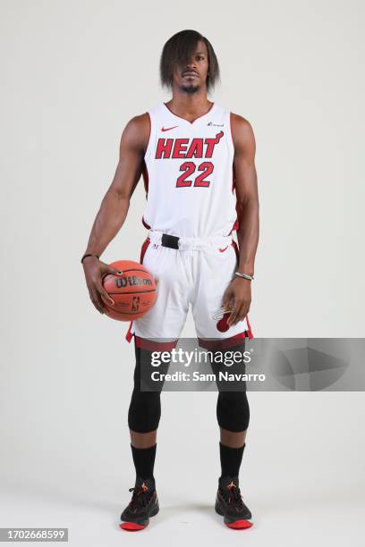 Jimmy Butler of the Miami Heat poses for a photo during media day at Kaseya Center on October 2, 2023 in Miami, Florida. NOTE TO USER: User expressly...