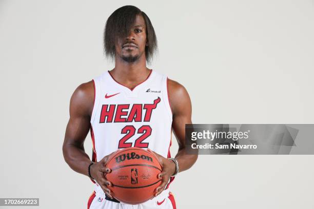 Jimmy Butler of the Miami Heat poses for a photo during media day at Kaseya Center on October 2, 2023 in Miami, Florida. NOTE TO USER: User expressly...