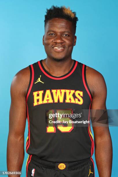 Clint Capela of the Atlanta Hawks poses for a head shot during 2023-24 NBA Media Day on October 2, 2023 at PC&E Studios in Atlanta, Georgia. NOTE TO...