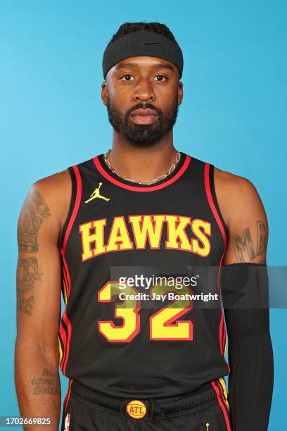 Wesley Matthews of the Atlanta Hawks poses for a head shot during 2023-24 NBA Media Day on October 2, 2023 at PC&E Studios in Atlanta, Georgia. NOTE...