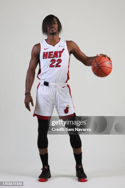 Jimmy Butler of the Miami Heat poses for a photo during media day at Kaseya Center on October 2, 2023 in Miami, Florida. NOTE TO USER: User expressly...