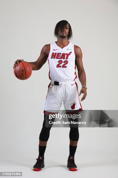 Jimmy Butler of the Miami Heat poses for a photo during media day at Kaseya Center on October 2, 2023 in Miami, Florida. NOTE TO USER: User expressly...