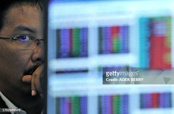 An investor looks on during stock trading in Jakarta on October 7, 2008. The Indonesian share market plunged 10 percent by the close of trade on...