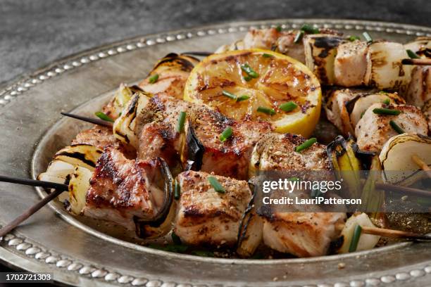 bbq pork kebabs - tenderloin stock pictures, royalty-free photos & images