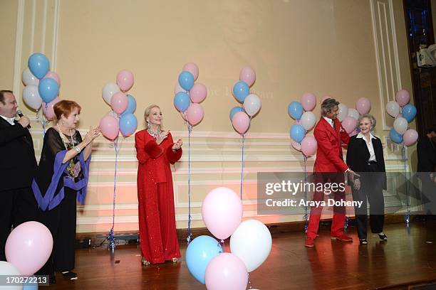 Marc Cherry, Nancy Dussault, Anne Jeffreys, Tommy Tune and June Lockhart attend the the Actors Fund's 17th annual Tony Awards viewing party held at...