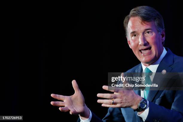 Virginia Governor Glen Youngkin addresses the Economic Club of Washington's luncheon event at the Marriott Marquis on September 26, 2023 in...