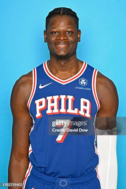 Mo Bamba of the Philadelphia 76ers poses for a head shot during NBA Media Day on Octoberr 02, 2023 at the Philadelphia 76ers Training Complex in...