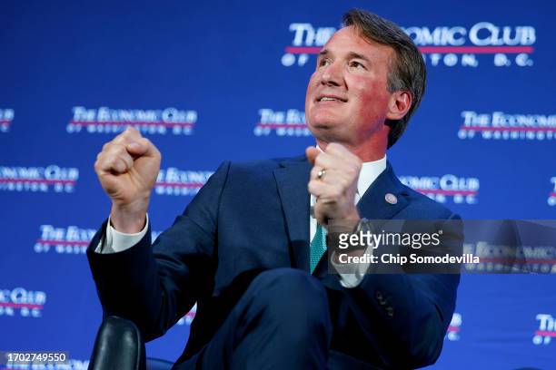 Virginia Governor Glen Youngkin addresses the Economic Club of Washington's luncheon event at the Marriott Marquis on September 26, 2023 in...