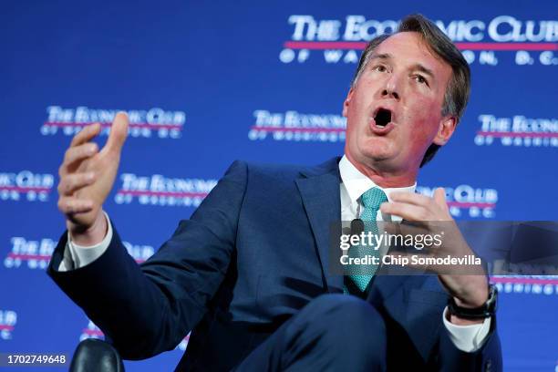 Virginia Governor Glen Youngkin addresses the Economic Club of Washington's luncheon event at the Marriott Marquis on September 26, 2023 in...