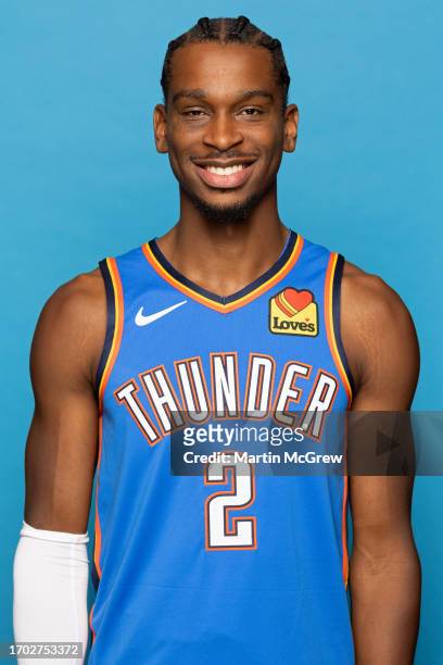 Shai Gilgeous-Alexander of the Oklahoma City Thunder poses for a head shot during 2023-24 NBA Media Day on October 2, 2023 at the Oklahoma City...