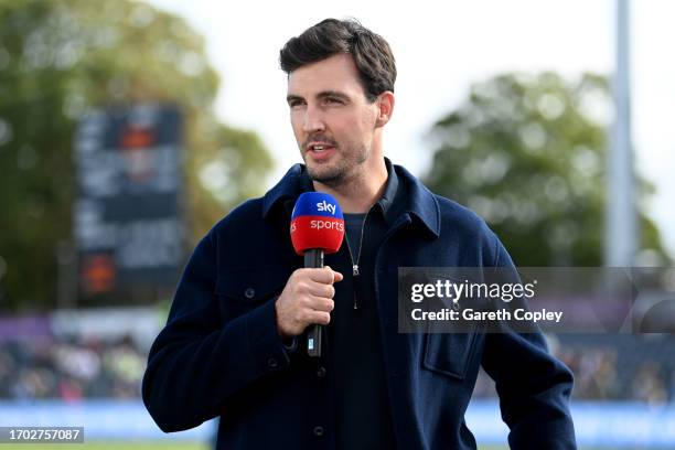 Sky Sports commentator and former England bowler Steven Finn during the 3rd Metro Bank One Day International at Seat Unique Stadium on September 26,...