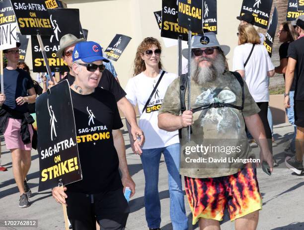 Bob Odenkirk and Jack Black join the picket line outside Paramount Studios on September 26, 2023 in Los Angeles, California. The WGA has reached a...