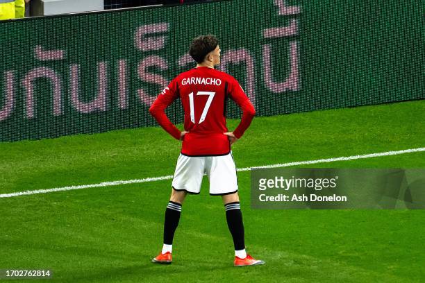 Alejandro Garnacho of Manchester United c during the Carabao Cup Third Round match between Manchester United and Crystal Palace at Old Trafford on...
