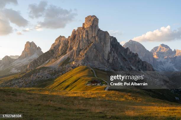 sunset over giau pass in the dolomites, italy - selva alto adige stock pictures, royalty-free photos & images