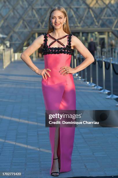 Amanda Seyfried attends the Lancome X Louvre photocall as part of Paris Fashion Week on September 26, 2023 in Paris, France.