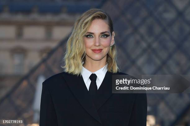 Chiara Ferragni attends the Lancome X Louvre photocall as part of Paris Fashion Week on September 26, 2023 in Paris, France.