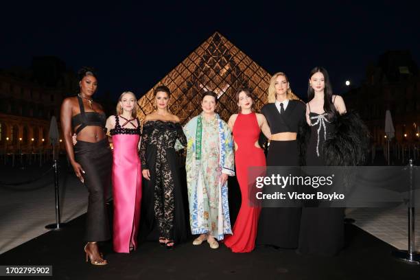 Aya Nakamura, Amanda Seyfried, Penélope Cruz, Isabella Rossellini, Emma Chamberlain, Chiara Ferragni and He Cong attend the Lancome X Louvre...