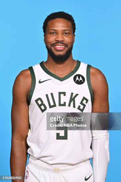Malik Beasley of the Milwaukee Bucks poses for a head shot during 2023-24 NBA Media Day on October 02, 2023 at the Froedtert & Medical Science of...