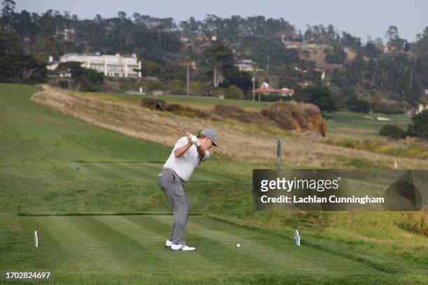 Jeff Maggert of the United States plays a tee shot on the 8th hole during the first round of the PURE Insurance Championship at Pebble Beach Golf...