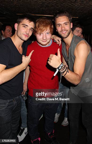 Tom Parker, Ed Sheeran and Andy Brown pose during the Capital Summertime Ball after party at Mahiki on June 9, 2013 in London, England.
