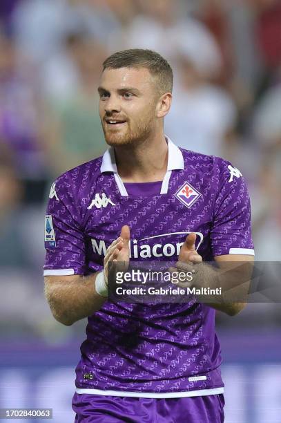 Lucas Beltrán of ACF Fiorentina reacts during the Serie A TIM match between ACF Fiorentina and Cagliari Calcio at Stadio Artemio Franchi on October...