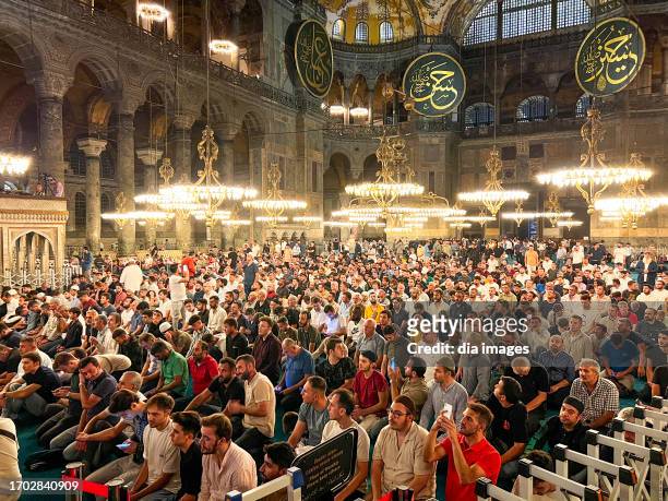 Prayers are offered at the Hagia Sophia-i Kebir Mosque on the occasion of the Mawlid Kandili, the birthday of Prophet Muhammad on September 25, 2023...