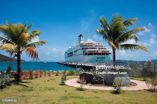 cruise ship at pier with palms - ms deutschland cruise ship stock pictures, royalty-free photos & images