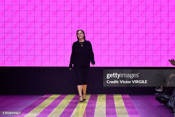 Fashion designer Maria Grazia Chiuri walks the runway during the Dior Ready to Wear Spring/Summer 2024 fashion show as part of the Paris Fashion Week...