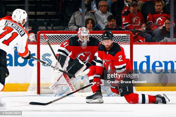 Brendan Smith of New Jersey Devils skates against the Philadelphia Flyers at a preseason game at the Prudential Center on September 25, 2023 in...