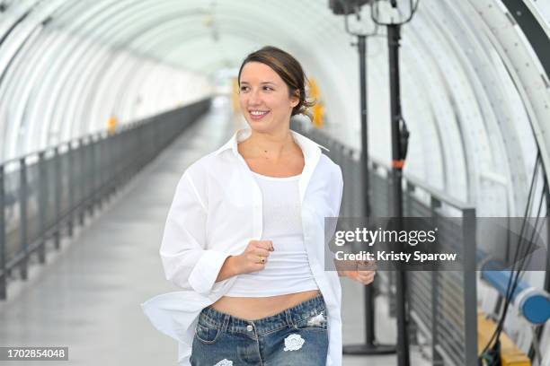 Designer Alice Vaillant acknowledges the audience during the Vaillant Womenswear Spring/Summer 2024 show as part of Paris Fashion Week on September...