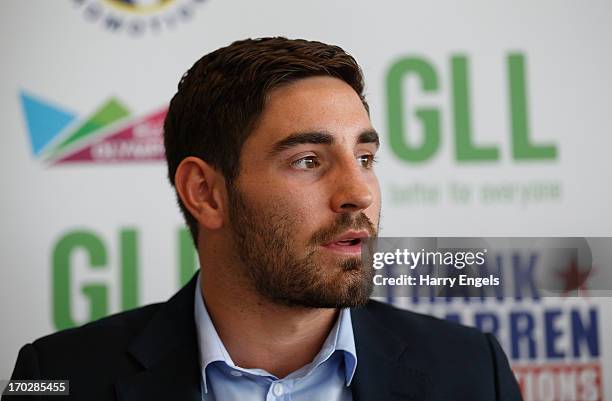 Boxer Frank Buglioni speaks during a press conference with boxing promoter Frank Warren at the London Legacy Development Corporation on June 10, 2013...