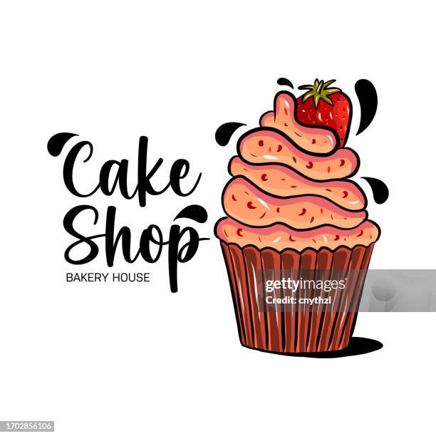 cake shop logo design. bakery, sweet food, store, homemade. - cake logo stock illustrations