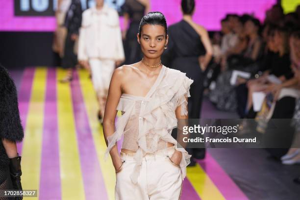 Model walks the runway during the Christian Dior Womenswear Spring/Summer 2024 show as part of Paris Fashion Week on September 26, 2023 in Paris,...